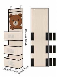 1PC Large 3-Pocket Hanging Storage Organizer 102*30*15cm, Cute Animal Non-Woven Over Door Organizer With Clear Label Window, Nursery Baby Closet Bedroom Bathroom Wall Storage Bag - Multicolor - View 13
