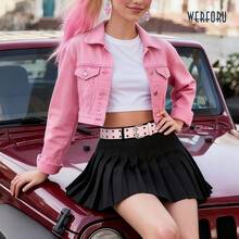 [Free Shipping]Double Grommet Belt PU Leather Punk Belt For Women Men Jeans 2 Hole Belts 1.5 Wide - Hồng - Xem 3