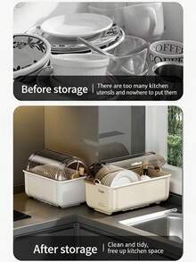 Giá đựng bát đĩa và dụng cụ nhà bếp đa năng có nắp đậy, tủ đựng đồ chống bụi và thoát nước. - Nhiều màu - Xem 7
