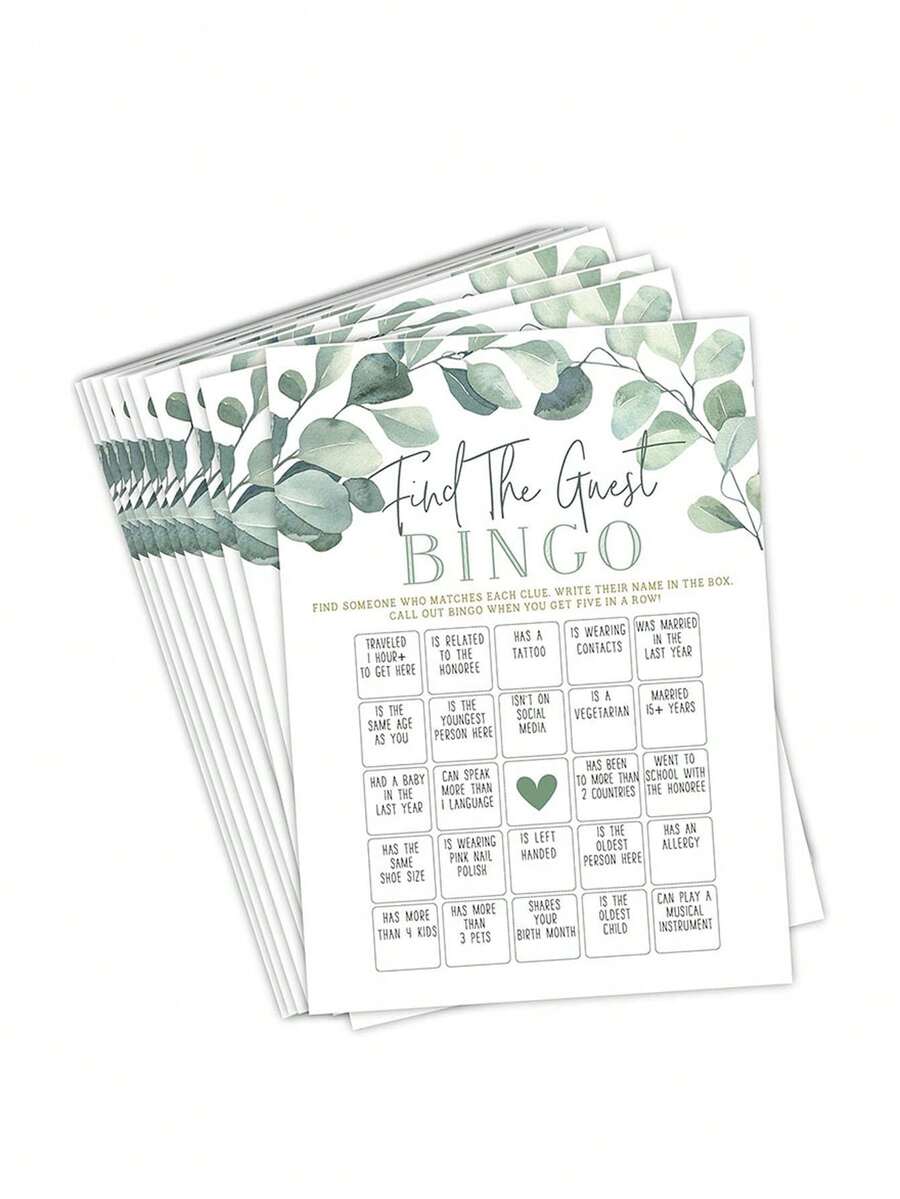 Bộ 10 lá bài trò chơi tiệc cưới chủ đề xanh lá cây - Bao gồm các lá bài Bingo và trò chơi tương tác chủ đề xanh lá cây cho tiệc độc thân, phù hợp cho lễ cưới, tiệc cưới, tiệc sinh nhật, họp mặt theo chủ đề, kỷ niệm, tiệc tân gia và tiệc độc thân. - Một kích cỡ phù hợp cho tất cả - Xem 1