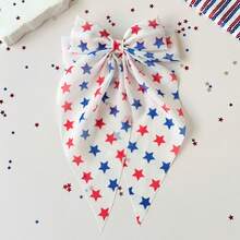 2pcs American Independence Day/Memorial Day, America 250th Anniversary Hair Accessories - Women's Striped & Star Print Chiffon Long Bow Scrunchies, Ponytail Clips, Suitable For Independence Day, Holiday Parties, Daily Wear, Boho Accessories,Summer,Travel - Multicolor - View 12