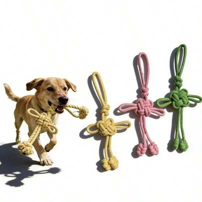 耐咬狗绳玩具 - 独特的葫芦造型，中国结咀嚼玩具 - 互动式狗狗玩具，易于清洁和维护，保护牙齿免受损伤