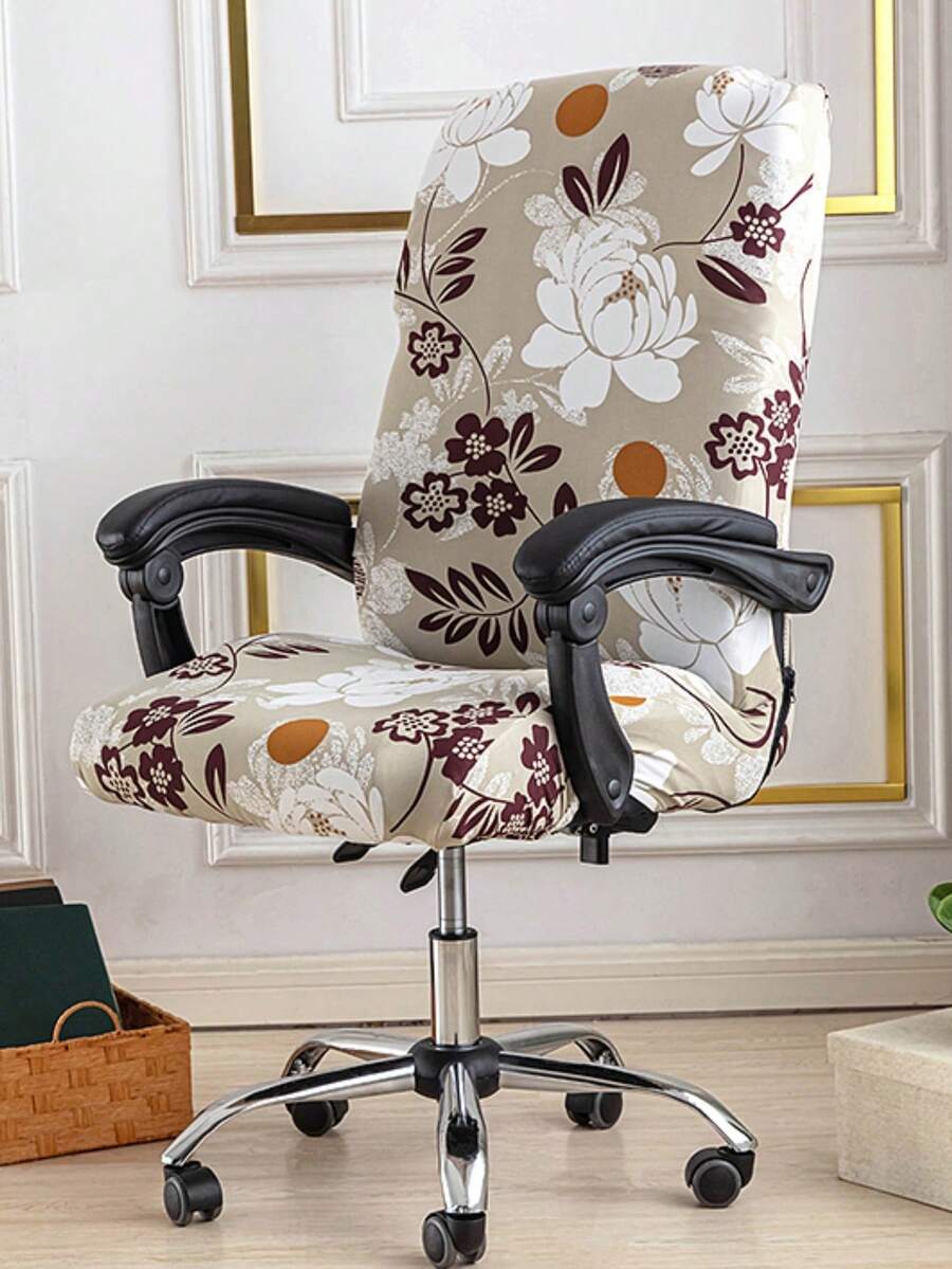 1pc Elastic Printed Boss Chair Cover, Full Wrap Around Swivel High Back Office Chair Slipcover, Removable & Washable - Multicolor - View 1