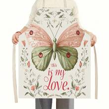 1pc Butterfly & Floral Pattern Kitchen Apron, Suitable For Kitchen, Living Room, Dining Room, Hotel, Outdoor BBQ Etc., Made Of 100% Polyester, Machine Washable - Multicolor - View 3