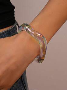 Vòng tay acrylic óng ánh, thiết kế bất đối xứng, hình học, tối giản, độc đáo và thanh lịch dành cho nữ. - Ánh kim trong suốt - Xem 6
