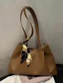 2026 Spring New Arrival High-End Fashion Pleated Large Capacity Tote Bag With Scarf, Luxury Versatile Shoulder Handbag - Brown - View 7