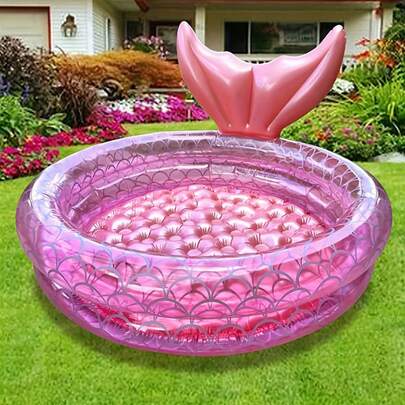 1pc Round Inflatable Swimming Pool With Fish Scale Design, Party Pool, Decorative Pool, Ocean Ball Pool, Thick Durable Anti-Explosion PVC Material, Foldable & Portable, Suitable For Summer Backyard, Party, Wedding, Entertainment, Garden And Outdoor Use, Floating Pool Decor, Indoor/Outdoor, Great Mother's Day Gift