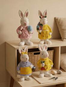 1pc Adorable Rabbit Figurine, Charming Rabbit Sculpture Decorated With Knitted Sweater, Floral Headpiece, Carrot And Basket, Dreamy Easter Spring Home Decor, Farmhouse Style Shelf/Desktop Ornament, Bedroom/Living Room Decorative Gift - Multicolor - View 6