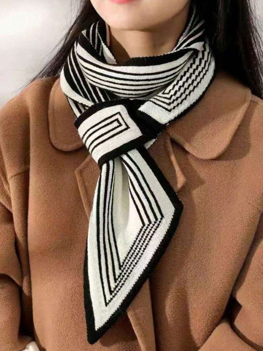 1 pieza Bufanda con botones tejida vintage para mujer, cálida y de moda, adecuada para protección del cuello en invierno - Negro - Ver 1