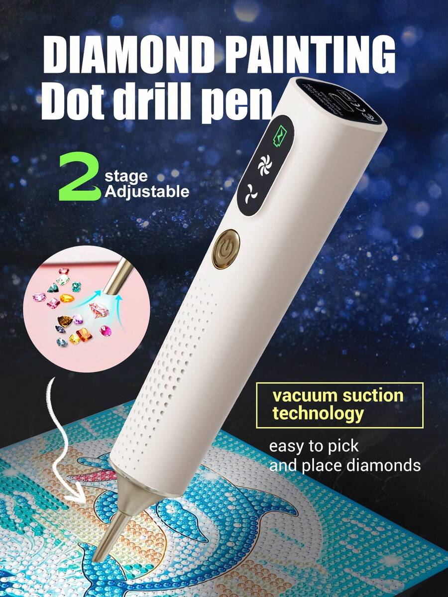 ENSSU 電動鑽石畫筆，無線鑽石藝術真空筆無需蠟，可充電鑽石畫工具，2段可調吸力模式鑽石藝術套件配件，鑽石DIY繪畫工具，美甲水鑽筆，送給鑽石藝術愛好者的禮物