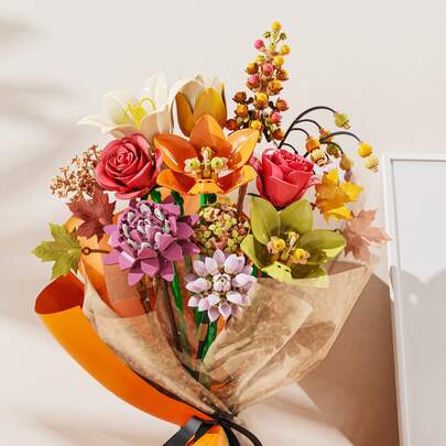 813pcs Flower Bouquet Building Blocks Set, Artificial Floral Construction Bricks, DIY Plant Collection Home Desktop Decor, Unique Gift For Mother's Day, Birthday, Valentine's Day, Suitable For Adults, Teens, Plant Enthusiasts