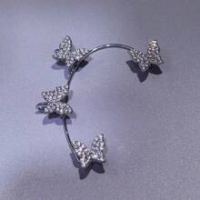 Rhinestone Butterfly Ear Cuffs, Fashion Daily Wear No Piercing Ear Clips, Cute Sweet Aesthetic Non-Pierced Cartilage Earrings, Trending Women's Ear Jewelry - 右耳是銀色的. - 查看 3
