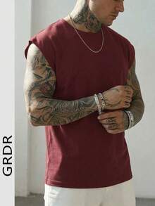 GRDR Men's Summer Casual Sleeveless Round Neck Tank Top - Burgundy - View 3