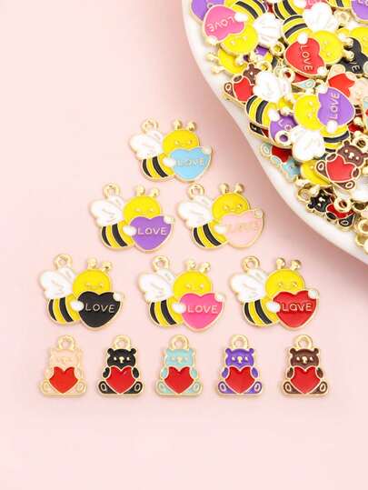 10 chiếc mặt dây chuyền hợp kim hình trái tim hoạt hình, hình ong/gấu bông nhỏ giọt dầu, phụ kiện thời trang treo vòng cổ, vòng tay, bông tai, móc khóa, túi xách, đồ trang trí DIY dễ thương, sống động - Phụ kiện hàng ngày cho nam và nữ, phụ kiện dành cho các cặp đôi.