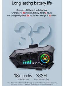 Bộ đàm Bluetooth gắn mũ bảo hiểm xe máy Y10-2X, Bluetooth BT5.3, tích hợp micro đàm thoại, phạm vi 500m, phù hợp cho giao tiếp giữa người lái xe, pin dung lượng lớn 1000mAh, chống nước và bụi IP56, chia sẻ nhạc với chức năng khử tiếng ồn, đèn RGB, hỗ trợ trợ lý giọng nói AI, kết nối đồng thời với 2 điện thoại, thiết bị lý tưởng cho các hoạt động ngoài trời. Phù hợp với mọi loại mũ bảo hiểm, chống chịu thời tiết. (Đàm thoại kép, phạm vi 500m cho cùng một mẫu, không hỗ trợ kết nối với các mẫu khác) - Y10 2X (Hệ thống liên lạc nội bộ 500M) - Xem 9