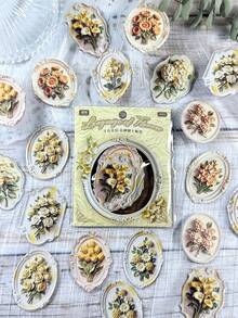 20pcs/Pack Vintage Embossed Floral Stickers, Handmade Wax Seal Style DIY Scrapbooking Decorative Stickers For Album, Diary Scrapbook Supplies - Pumice Flower Messenger - View 5