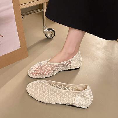 2026 Fashion Woven Slip-On Shoes, Women's Hollow Mesh Shoes, Versatile Casual Sandals