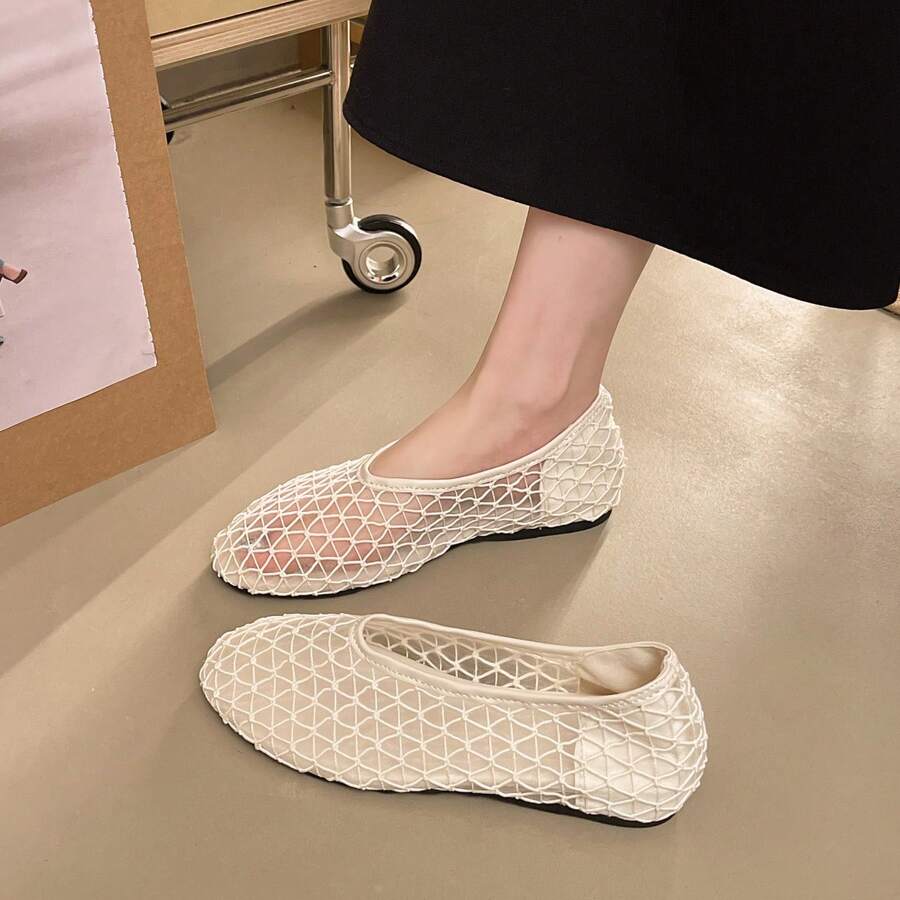 Giày lười dệt thời trang 2026, giày lưới rỗng cho nữ, dép xăng đan thường ngày đa năng. - trắng - Xem 1