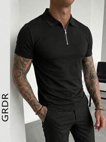Men's Summer Simple Classic Zipper Polo Shirt, Suitable For Business Activities And Daily Wear - Black - View 5