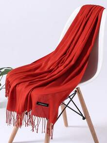 1条女士纯色绒面涤纶围巾，休闲纯色羊绒粉色围巾，适合初冬和晚秋保暖 - 白色 - 查看 3