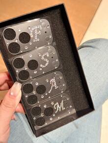 奢华闪亮水钻3D星形爱心英文字母A、S、B、F、K、M、R、T相机镜头贴膜，兼容 17 Pro Max/17 Pro，时尚创意哑光透明镜头保护膜盖 - 字母M - 查看 3