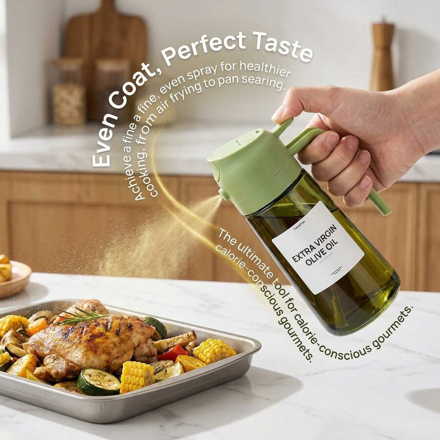 High Grade Olive Oil Dispenser Bottle,Light-Blocking Glass Blocks UV Rays & Preserves Flavor, Dual-Use Spray & Oil Pot, Free Light-Proof Label, Splash Proof, Suitable For Kitchen & Outdoor Cooking, Various Colors - 避光綠 - 查看 1