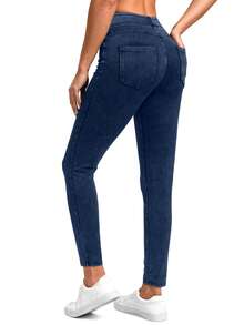 Skinny Jeans For Women Stretchy High Waisted Soft Jeggings Cute Leggings With Pockets Yoga Pants - 寶藍色 - 查看 3