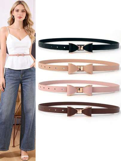 1/2pcs New Arrival Candy Color Bow Slim Waist Belt For Women, Minimalist Fashion Thin Decorative Dress Strap, Elegant Styling Girdle Accessory, Sweet Fitted Waistband Perfect For Dresses Skirts Party Casual Daily Outfit