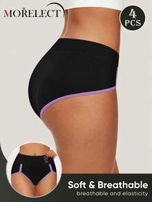 Morelect 4pcs Women High Waist Soft & Breathable Colorblock Underwear Panties - Multicolor - View 4