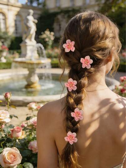 5个可爱多巴胺仿生花朵鸭子发夹，女士侧夹发饰，适合旅行、拍照、编发