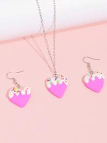 Juego de 3 piezas/Set de joyería con colgante de helado y paleta de postre, collar y pendientes, accesorios de arcilla blanda con diseño de dibujos animados dulce de verano para atuendo de fiesta - Multicolor - Ver 8