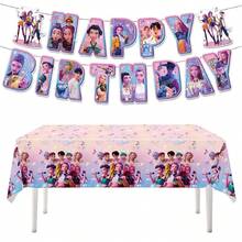 1pc K-Pop Girl Group Demon Theme Party Tablecloth PE Birthday Decoration, Suitable For K-Pop Fans, Random Style - Multicolor - View 4