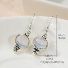 Bông tai mặt dây chuyền tròn tối giản cổ điển, bông tai nữ thủ công thanh lịch, dễ dàng phối hợp hàng ngày, lựa chọn quà tặng tuyệt vời cho bạn bè và bạn học. - Bạc - Xem 7