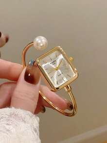 1pc Square Gold-Tone Bracelet Watch For Women, Minimalist & Fashionable, Suitable For Daily Wear And An Ideal Gift Choice - Gold - View 1