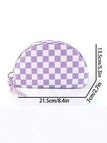 (Embroidered Custom) 1pc New Striped Shell Cosmetic Bag, Fresh Macaron Color, With Zipper And Personalized Customization Makeup Bag, Portable Toiletry Storage Bag For Outdoor, Random Pom-Pom Design, Cute Gift For Family, Friends, Birthday, Holiday Essential - Multicolor - View 6