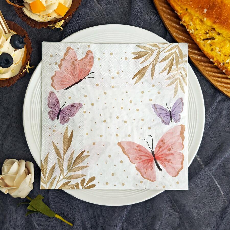 IOOJA 20/50Pcs 2ply Unfolded Size 33*33cm Butterfly Leaf Print Party Napkins Disposable Napkins Suitable For Theme Parties Designed For Lively Parties Essential For Company Team Building And Friends Gatherings - Multicolor - View 1