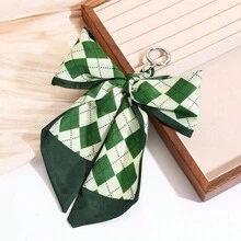 新款高端真丝丝巾蝴蝶结包饰，百搭钥匙扣，复古格纹腰果花包包吊坠配饰 - 彩色 - 查看 4