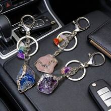 1 Stück Schlüsselanhänger aus Naturedelstein | Bergkristall Rohstein & Amethyst Schlüsselanhänger, DIY Auto Schlüsselring, perfektes Geschenk zum Vatertag & Muttertag - Schlüsselanhänger aus vergoldetem Rohstein - Übersicht 2