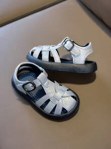 1 Pair Unisex New Minimalist Design Flat Cute Slide Sandals, Soft Sole Non-Slip Children Beach Shoes, Suitable For Summer - Silver - View 5