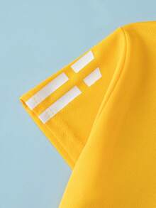 2pcs/Set Boys' Sports Outfit, Short Sleeve T-Shirt & Mesh Breathable Shorts, Loose Fit, Suitable For 4-12 Years Old, Summer Sports Wear For Basketball, Football - Yellow - View 5