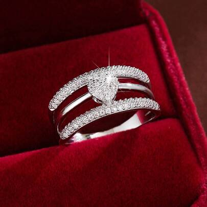 1pc Delicate Line Heart Design Cubic Zirconia Inlaid Women's Ring
