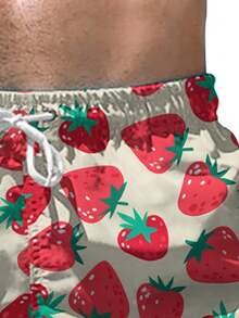 Men's Quick-Dry Beach Shorts - Lightweight Swim Trunks With Adjustable Drawstring Waistband, Full Front Strawberry Print - Lightweight Swimwear For Pool, Vacation, Summer Outfits - Breathable Bathing Suit (Men), Poolside Apparel, Playful Pattern, Comfortable Fit - Style1 - View 6