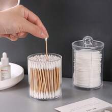 1pc Acrylic Cotton Pad Storage Box With Lid, Transparent Round Cotton Pad Storage Display Jar, Durable Plastic Countertop And Vanity Storage Box, Suitable For Bathroom Accessories And Cosmetics Storage - Multicolor - View 6