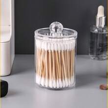 1pc Acrylic Cotton Pad Storage Box With Lid, Transparent Round Cotton Pad Storage Display Jar, Durable Plastic Countertop And Vanity Storage Box, Suitable For Bathroom Accessories And Cosmetics Storage - Multicolor - View 13