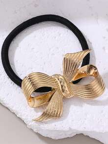 1/3 Pcs Women's Hair Accessories Fashion Metal Light Luxury Bow Hair Tie Hair Rope Alloy Hair Tie Metal Hair Accessories, Suitable For Summer Beach Vacation Matching Holiday Accessories - Gold - View 4