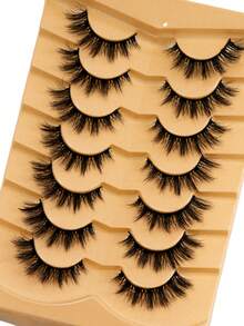 7 Pairs Thick Natural Look False Eyelashes, Cat Eye Mink Lashes, Fox Eye Lashes - Black - View 6