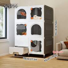 带猫砂盆的猫笼，一体式家用小型猫别墅，带厕所，宽敞自由 - 彩色 - 查看 4