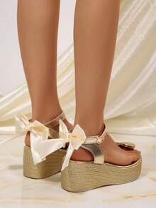 2026 New Plus Size Women Sandals, European And American Style Open Toe Wedge Heel Strap Sandals - Gold - View 7