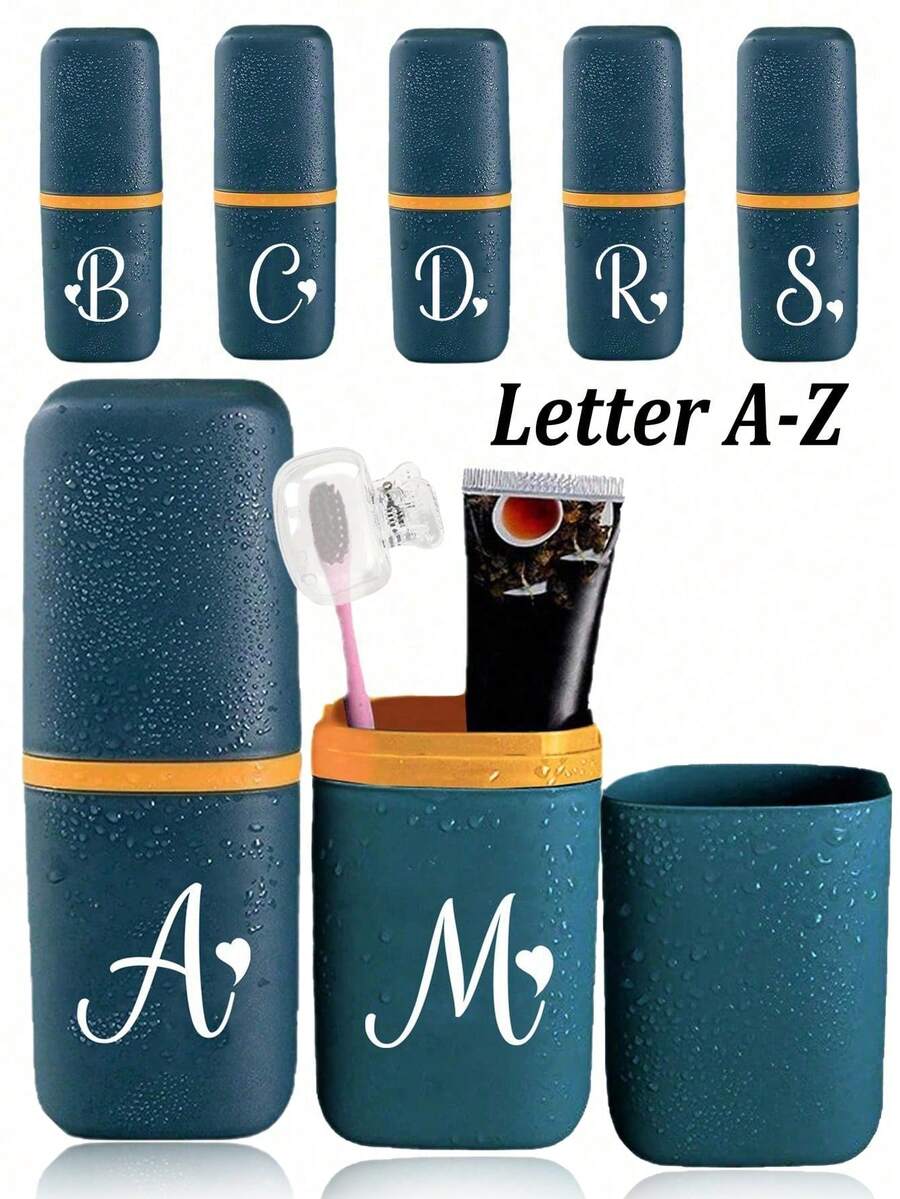 A-Z Letter Artistic Love Design Portable Toothbrush Holder, Keeps Your Toothbrush Clean And Ready To Use! Travel Toothbrush Rack, Portable Toothbrush Cup Cover, Ideal For Travel, Camping, Business Trips And School. - A - View 1