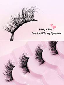 Rikuaild 7 Pairs Half-Strip Fluffy Soft Faux Mink Eyelashes, Cat Eye Style, Delicate & Natural, Reusable Fake Eyelashes, Makeup Tools - Fluffy Lashes - View 4